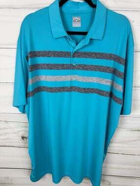 Callaway Opti-Dri Men's XXL Teal Blue Striped Short Sleeve Golf Polo